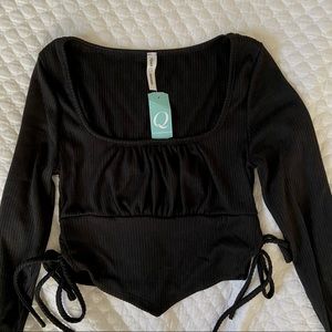 Black Longsleeve Square Neck Top Size S